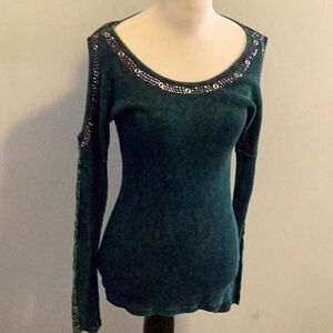 Rock & Roll cold shoulder top by Witness In emerald green